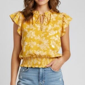 Rose & Olive floral bird pattern smocked top